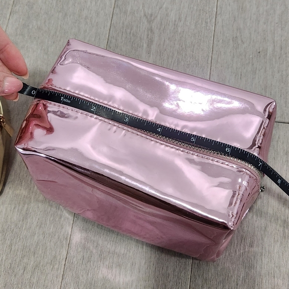 Gold Pink Metallic zip makeup cosmetic beauty pouch organizer bundle of 3 - Picture 3 of 4